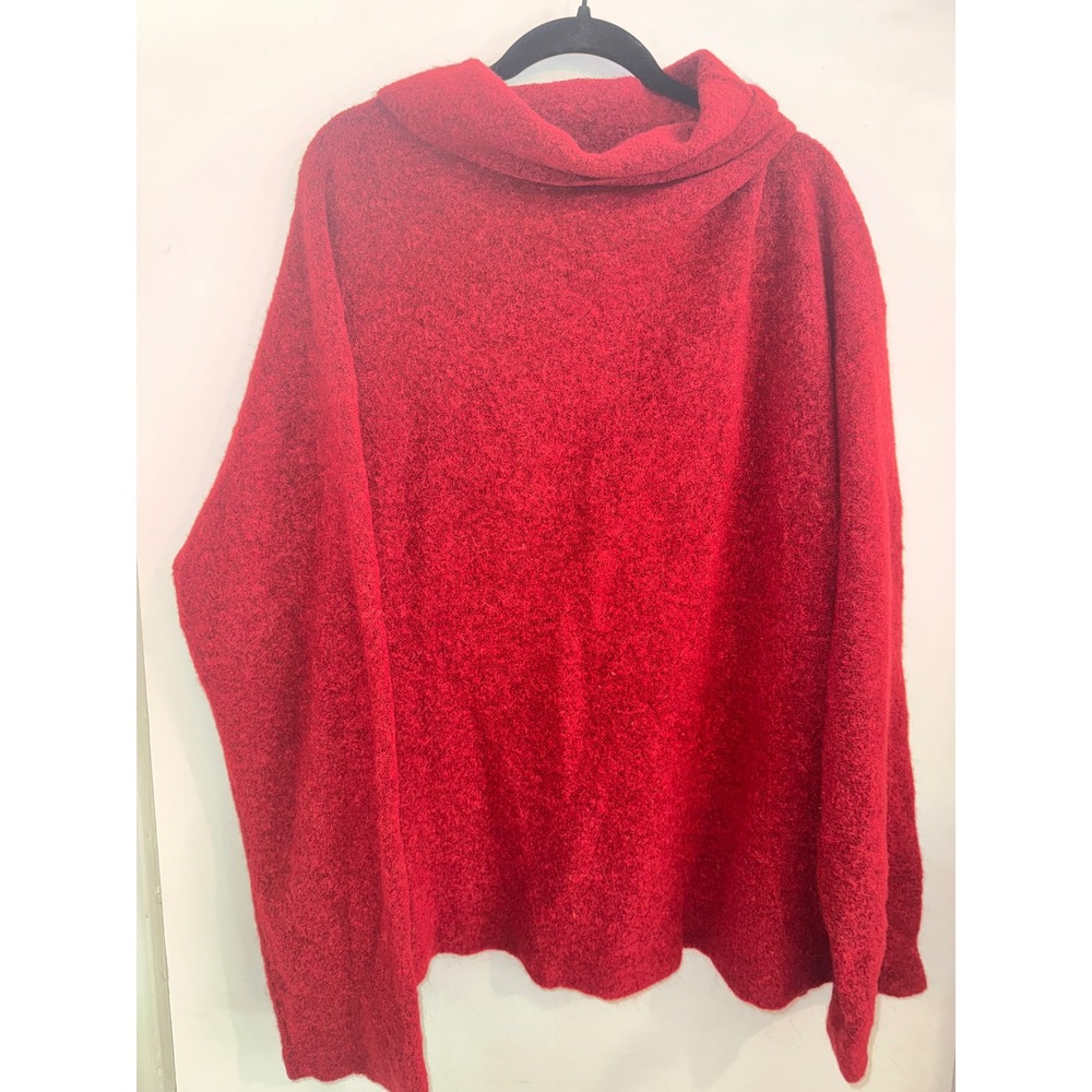 Eileen Fisher Red Merino Wool Alpaca Funnel Neck Sweater Large Italian Yarn